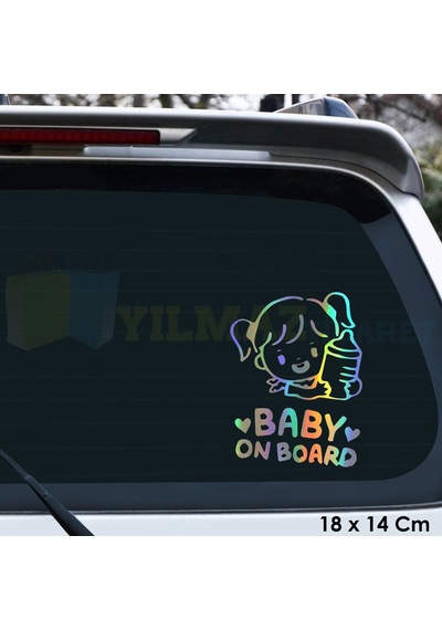 Arabada Kız Bebek Var Baby On Board Hologram Oto Sticker Etiket