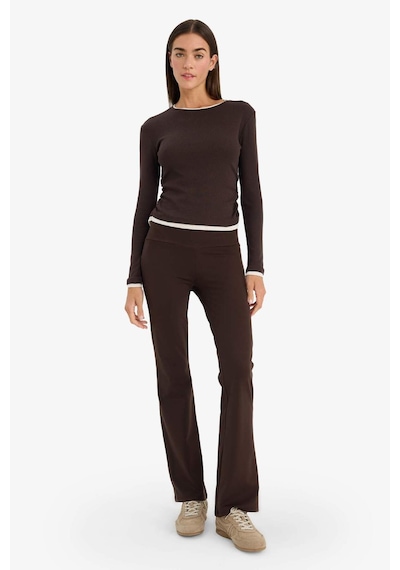 Defacto Slim Fit Dar Kesim Bisiklet Yaka Ribana Uzun Kollu Tişört E6548ax25aubn267 Kahve