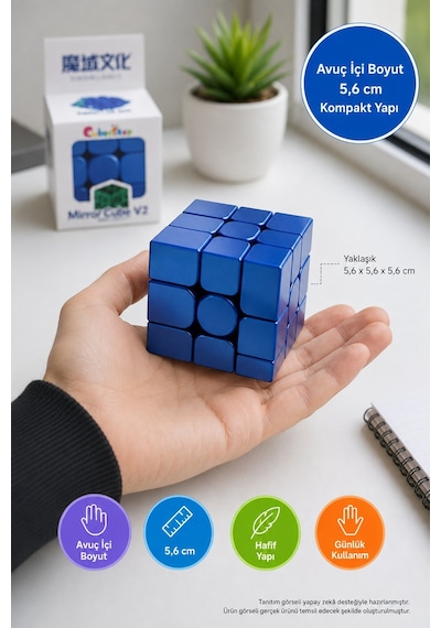 Moyu Aynalı Küp Mirror Cube V2 3x3 Mavi Şekil Değiştiren Zeka Bulmacası 5,6x5,6x5,6 Cm