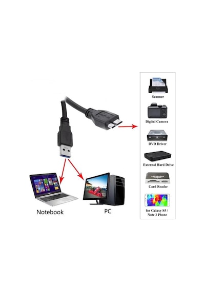 Micro Usb 3.0 Kablo Harddisk Kablosu 30Cm Şarj Data Kablosu