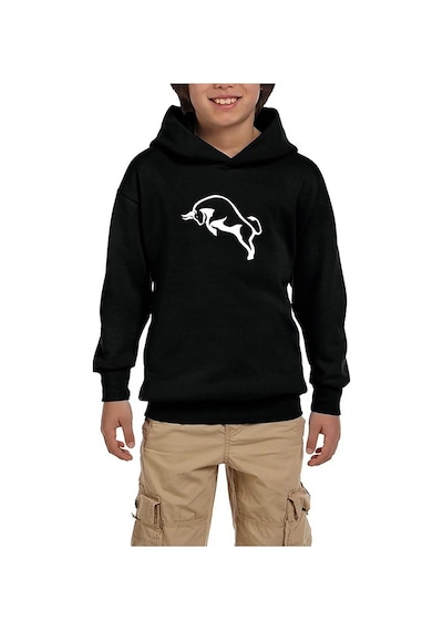 Zepplin Giyim Boğa Siluet Siyah Çocuk Kapşonlu Sweatshirt Siyah