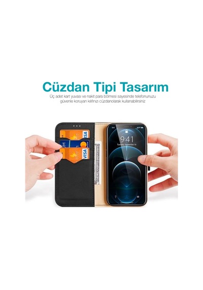 Dux Ducis Apple Uyumlu iPhone 12 Pro Max Kilif Miknatisli Cüzdanli Deri Kilif 225521777 - Renk / Mavi