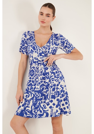Lela Desenli Kruvaze Yaka Regular Fit Bayan Elbise 5865723 Saks