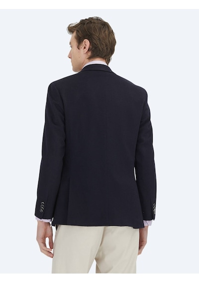 Lacivert Düz Modern Fit Yün Karışımlı Ceket Lacivert