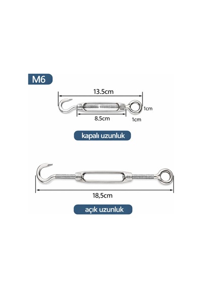 Çelik Gerdirme Turnbuckle Yüksek Dirençli Kanca & Mapalı Uçlu Gerdirme Aparatı 4 Adet