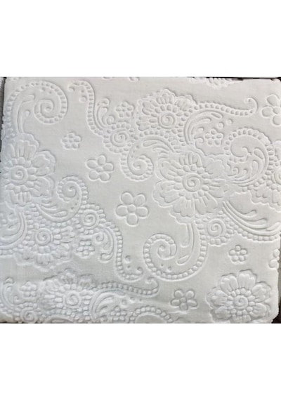 Merinos Elegans Çift Kişilik Battaniye Çiçek Desen Battaniye Beyaz 220x240 Cm Beyaz