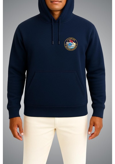Bahriyeli Collection Kapüşonlu Tcg Kınalıada Dalgalar Arası Temalı Cep Ve Sırt Baskılı Unisex Sweatshirt Lacivert