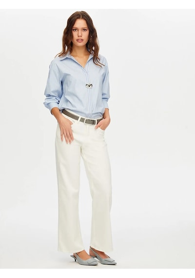 Faik Sönmez Wide Leg Fit Likralı Kadın Jean Pantolon W26jpn011 Ekru
