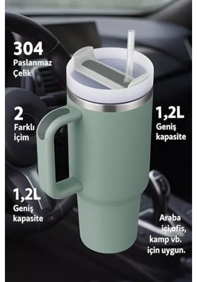304 L Çelik 1,2 L Yeşil Pipetli El Termos Mug Sızdırmazlık Yok Cin856ys Açık Beyaz