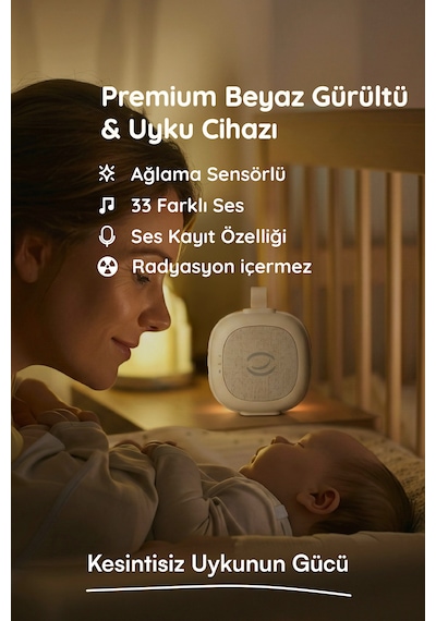 Plus Ağlama Sensörlü Beyaz Gürültü Cihazı 33 Sesli Anne Ses Kayıtlı Bebek Uyku Cihazı