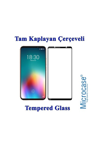 Microcase Meizu 16T Tam Kaplayan Çerçeveli Tempered Cam Siyah