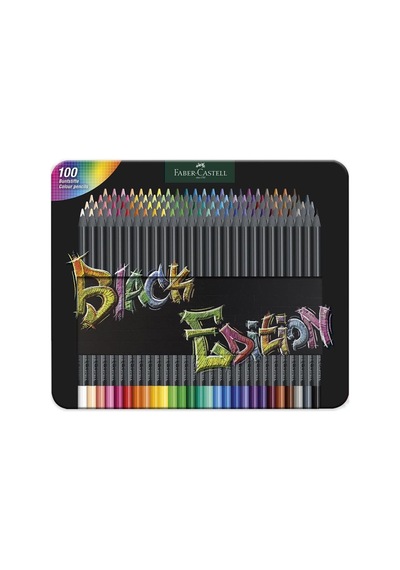 Faber-castell 116490 - Black Edition Renkli Kalemler, 100'lü Metal Kutu, Kırılmaz, Çocuklar Ve Yetişkinler İçin