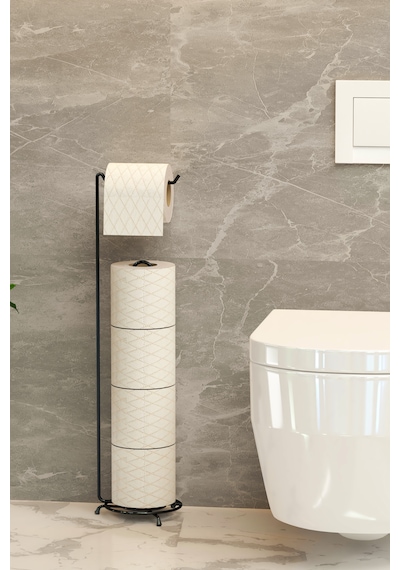 Yedekli Tuvalet Kağıtlığı Banyo Düzenleyici Siyah Metal Wc Kağıtlık Standı Tutacağı Ve Askısı