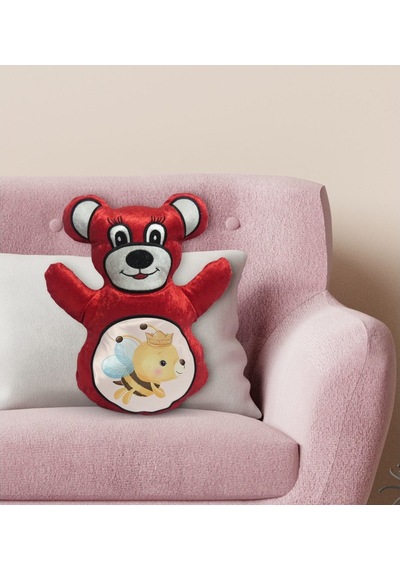 Bk Gift Sevimli Arı Tasarımlı Kırmızı Ayıcık Yastık-1
