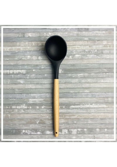 Bambu Saplı Silikon Kepçe Siyah