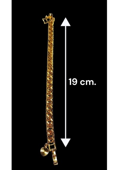 22 Ayar Altın Kaplama Gurmet Zincir Bileklik - 19 Cm Kalp Ve Zil Detaylı Gold