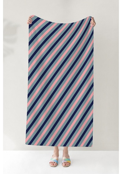 Çizgili Marine Modern Plaj Havlusu - Pastel Lacivert Pembe Mint Hızlı Kuruyan Mikrofiber Havlu Örtü Çok Renkli