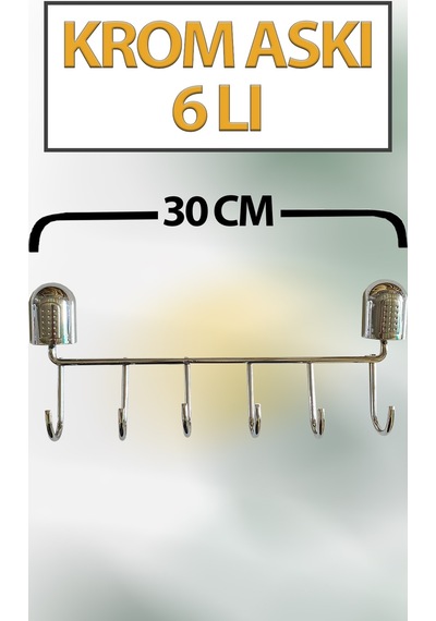 Krom 6 Lı Duvar Askısı 30 Cm Banyo Mutfak Elbise Havlu Askılığı Gümüş