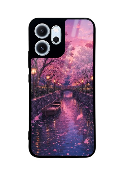 Oppo Reno 14f Sakura Twilight Canal Tasarımlı Glossy Telefon Kılıfı Pink