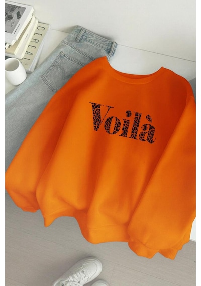 Benroma 3 İplik Penye Voila Baskılı Unisex Sweatshırt Turuncu