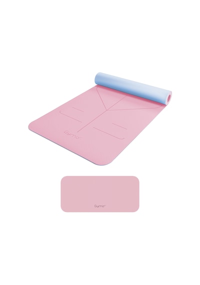 Gymo Hizalamalı 6mm Tpe Yoga Matı Pilates Minderi Diz Dirsek Koruyucu Matlı Set Pembe Pembe