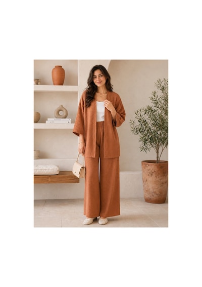 Unika Boutique Kadın Kimono Salaş 2 Li Takım Kiremit