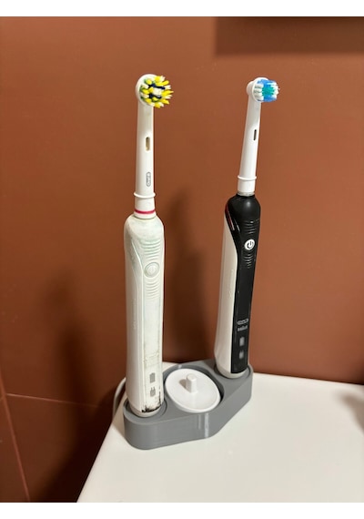 Oral B Uyumlu Şarjlı Diş Fırçası Makine Ve Şarj Standı 2'li 3d Baskı Siyah Renk Siyah