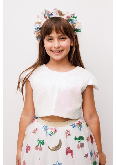Le Mabelle Beyaz Pullu Kız Çocuk Crop Bluz Beyaz