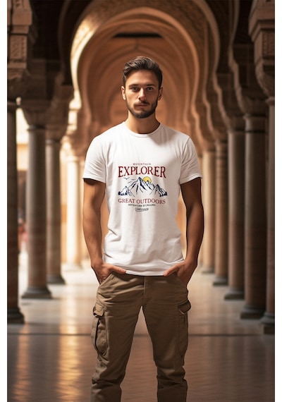 Mountain Explorer Dağcı Gezgin-araştırmacı Regular Fit %100 Pamuk Bisiklet Yaka Beyaz T-shirt Beyaz