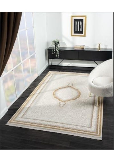 Çam Halı Crown Fl001s Krem Gold Klasik Desen Salon Halısı
