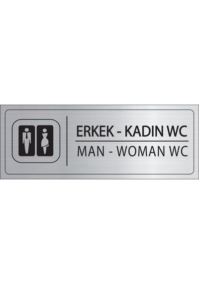 Mayeka Erkek Kadın Wc İsimlik Gümüş Metal Kapı İsimliği Levhası Yönlendirme Tabelası