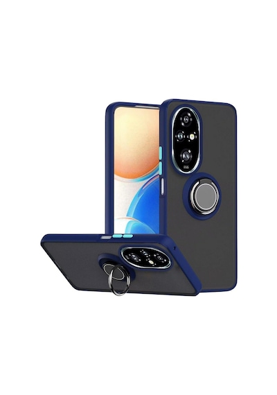 Honor 200 Uyumlu Kılıf Yüzüklü Standlı Extra Darbe Koruma Sert Silikon Kapak - Lacivert