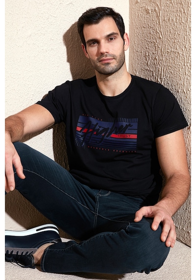 Buratti Pamuklu Slim Fit Bisiklet Yaka Baskılı Erkek T Shirt 541Higher Siyah