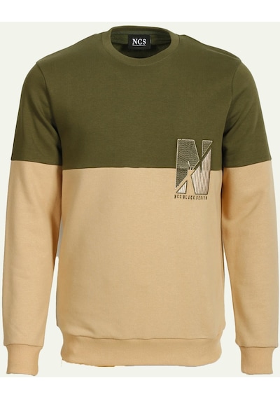 Haki Erkek Bisiklet Yaka Logo Nakışlı 3 İplik Çift Renk Sweatshirt Ncs Jeans 1624-haki Haki