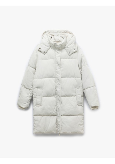 Koton Kapüşonlu Çıtçıt Düğmeli Fermuarlı Oversize Şişme Mont Taş 5wal00011ıw Taş