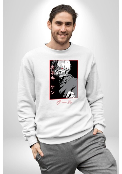 Kaneki Ken Kuma Japon Anime Şeytan Unisex Beyaz Sweatshirt Beyaz