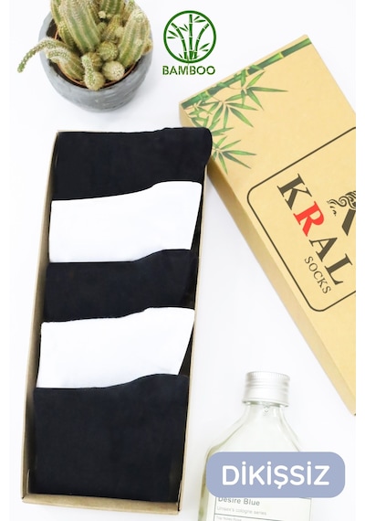 Kral Socks Erkek Bambu Çorap Patik Düz Desen 5 Çift Kutulu Dikişsiz Dokuma Parfümlü Kısa Çorap Asorti