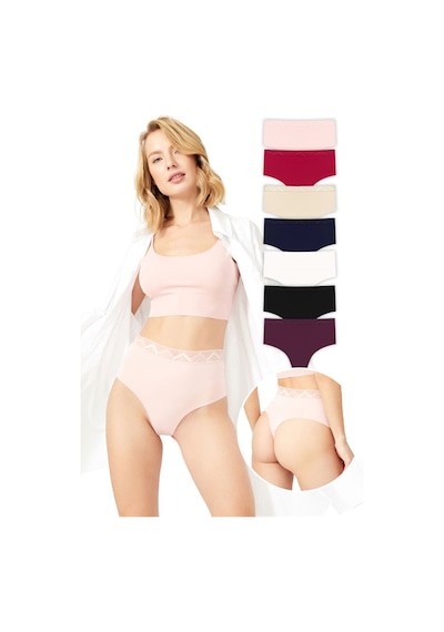 Cottonhill Basic Yüksek Bel Lazer Kesim Tanga Külot 7'li Paket - 2 Renkli-10 Çok Renkli