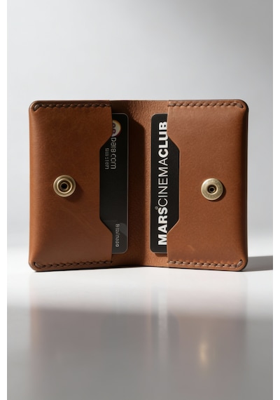 Luvo Hakiki Deri El Yapımı İtalyan Dikişli Unisex Minimalist Cüzdan Kartlık İnce Kompakt Kağıt Para Ve Kart Bölmeli Cüzdan Taba