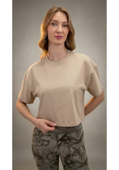 Heyy's Oversize Kadın Crop Taş Rengi T-shirt Taş
