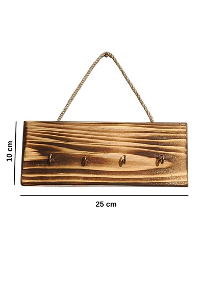 Ahşap Duvar Askılığı Halatlı Rustik Dekoratif Anahtar Askılığı 4 Kancalı / 3 Renk Brothers Craft Eskitme