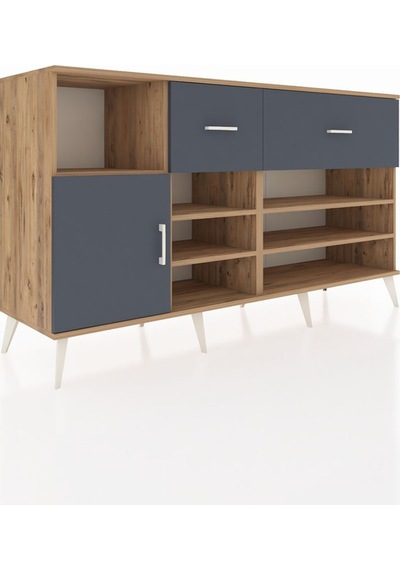 Kronos Konsol 6 Raflı 2 Çekmeceli Tek Kapaklı 176x59x99 Çam-antr Çam-antrasit