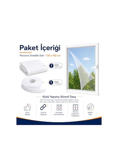 Sogud Kayra 2 Li Set Pencere Sinekliği 130x150 Cm - Yapışkanlı Cırtlı Sineklik Tülü - Yıkanabilir Tekrar Kullanılabilir Kesilebilir Sinek Perdesi - Geniş Pencere İçin
