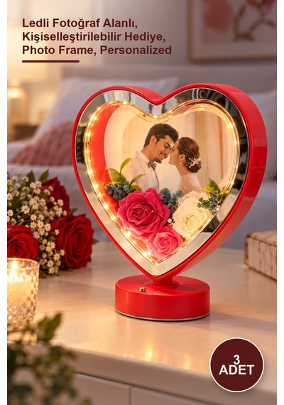 3 Adet Kişiye Özel Fotoğraf Çerçevesi Ledli Fotoğraf Alanlı, Kişiselleştirilebilir Hediye, Photo Frame, Personalized