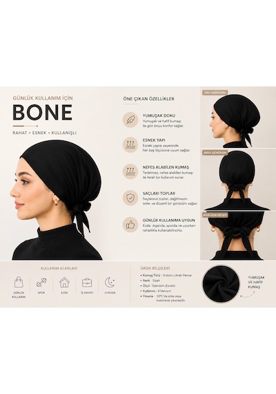 Siyah Kadın Bone Esnek Ve Rahat Saç Bonesi, Günlük Kullanım Için Bone