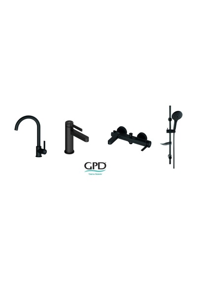 Gpd Mlb165-S Mbb165 Gildo Armatür + Musluk Batarya Banyo Seti Siyah