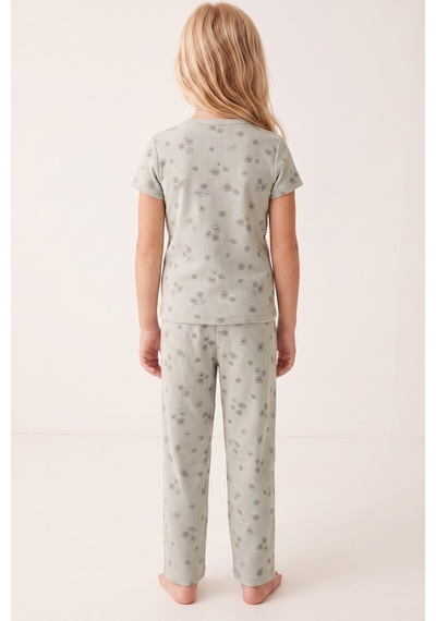 Siyah İnci Pamuklu Fitilli Kaşkorse Örme Pijama Takım 26120402 Yeşil