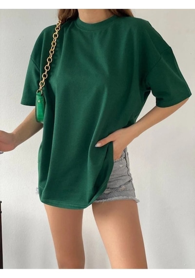 Unisex Zümrüt Yeşili Oversize T-shirt - Oversize Zümrüt Yeşili