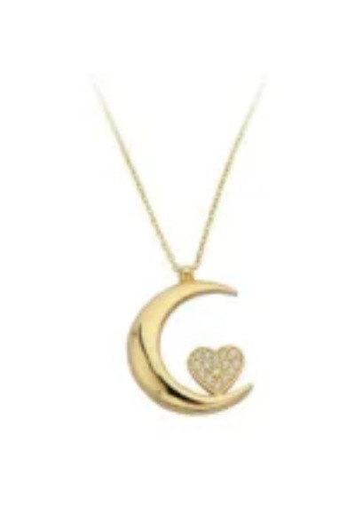 Beren Stainless Steel Çelik Kolye Ay Ve Kalp Gold