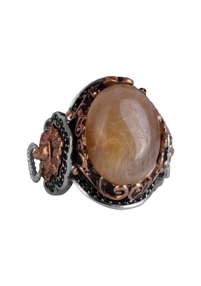 Gerçek Doğal Cabochon Altın Rutile Kuvars Taşı Yüzüğü, 925k Katı Gümüş Erkek Yüzüğü, Aslan Başı Yüzüğü Gümüş